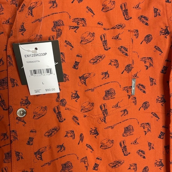Eddie Bauer | Men's Orange Fishing Print Button Down Shirt Size Large NWT - Picture 2 of 6